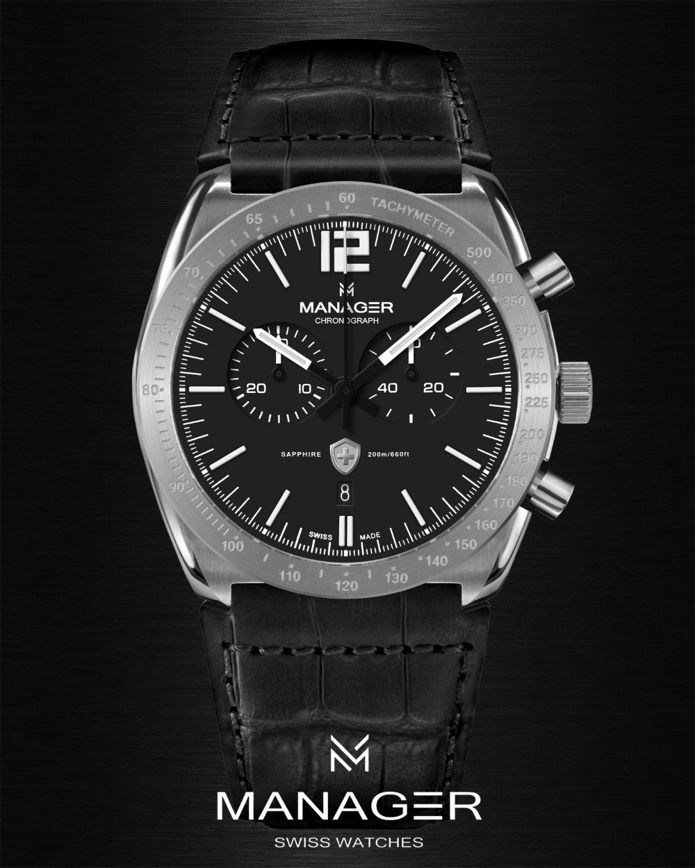 Manager Bold 43 mm - Steel & Dark Brown