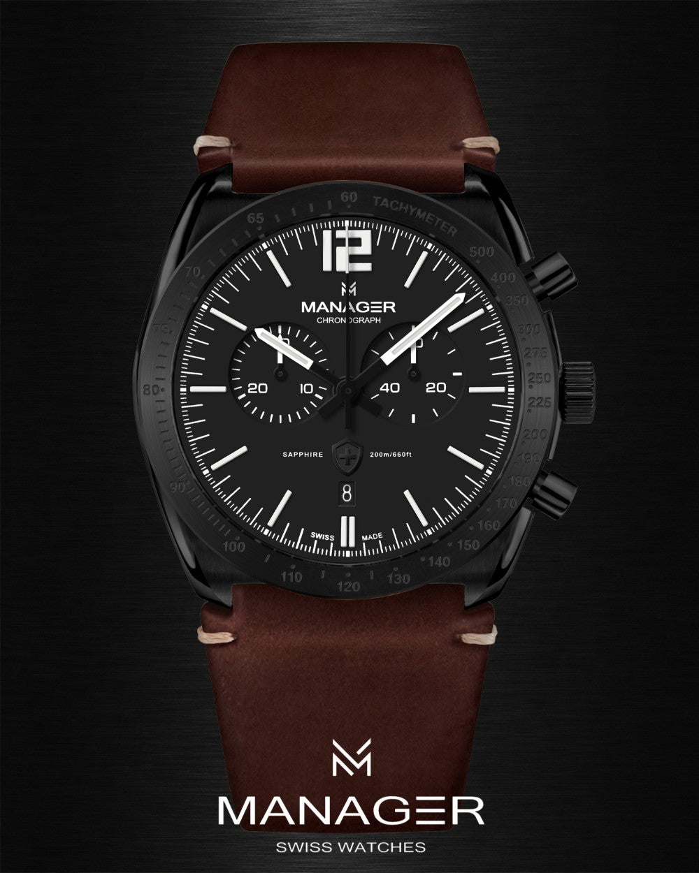Manager Bold 43 mm - Black & Dark Brown