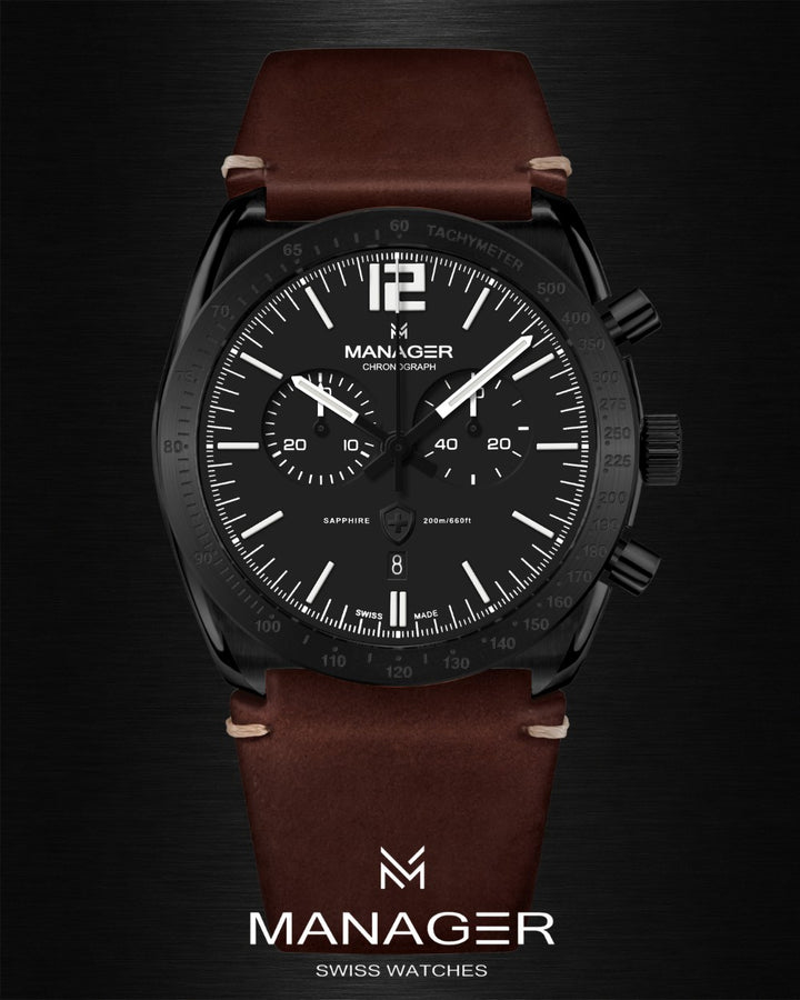 Manager Bold 43 mm - Black & Dark Brown