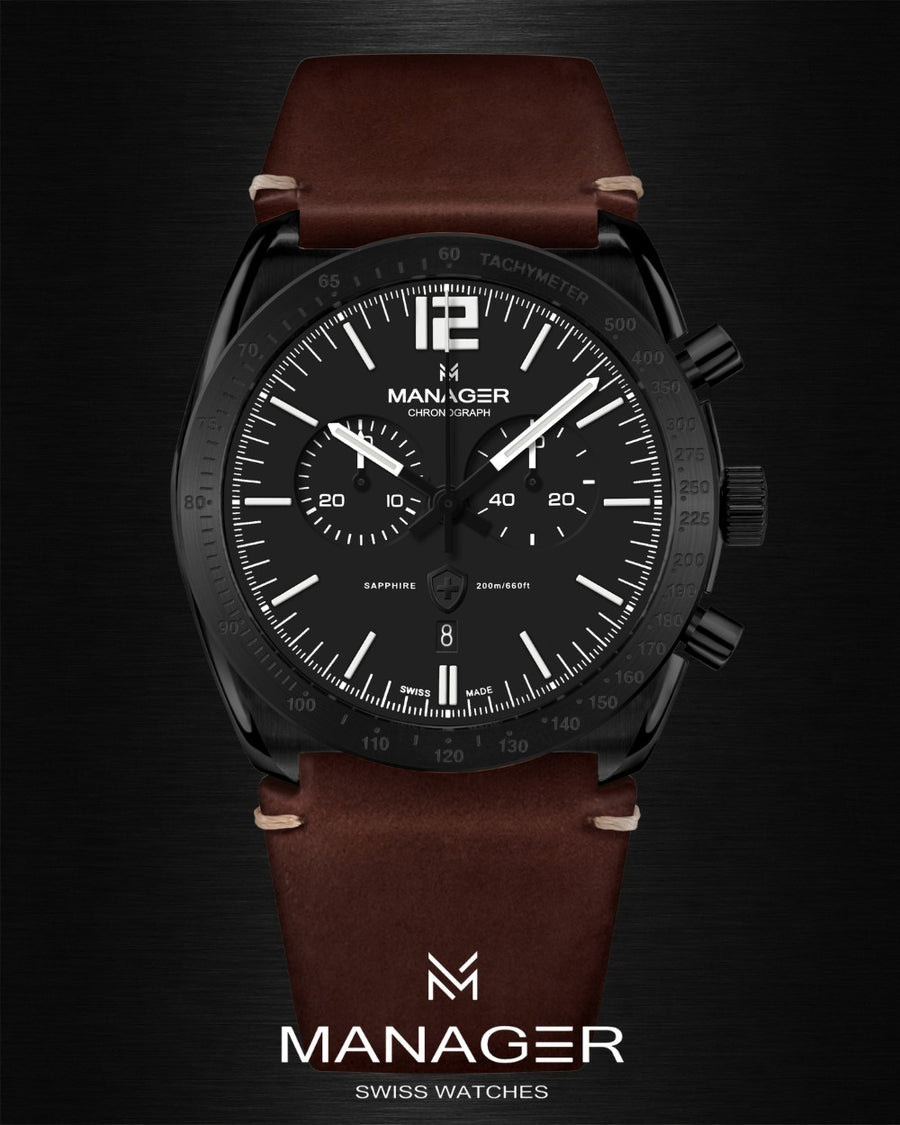 Manager Bold 43 mm - Black & Dark Brown