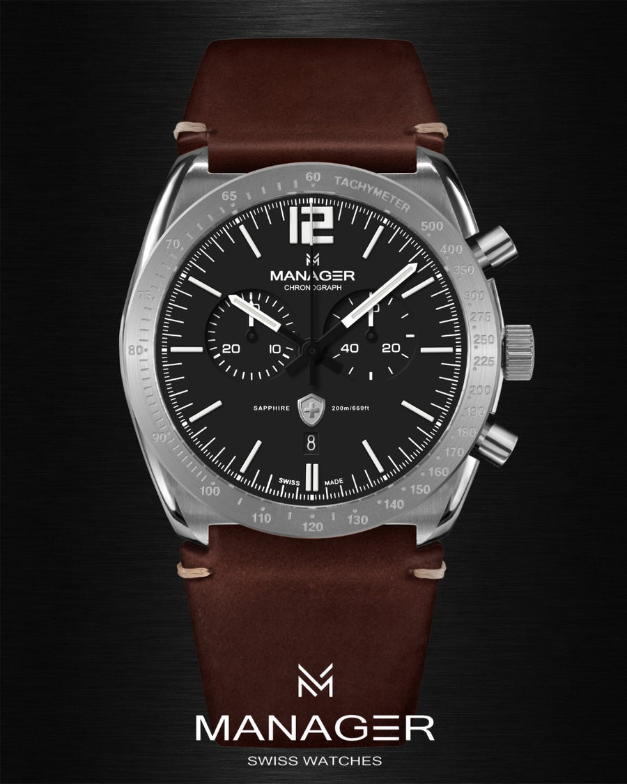 Manager Bold 43 mm - Steel & Black