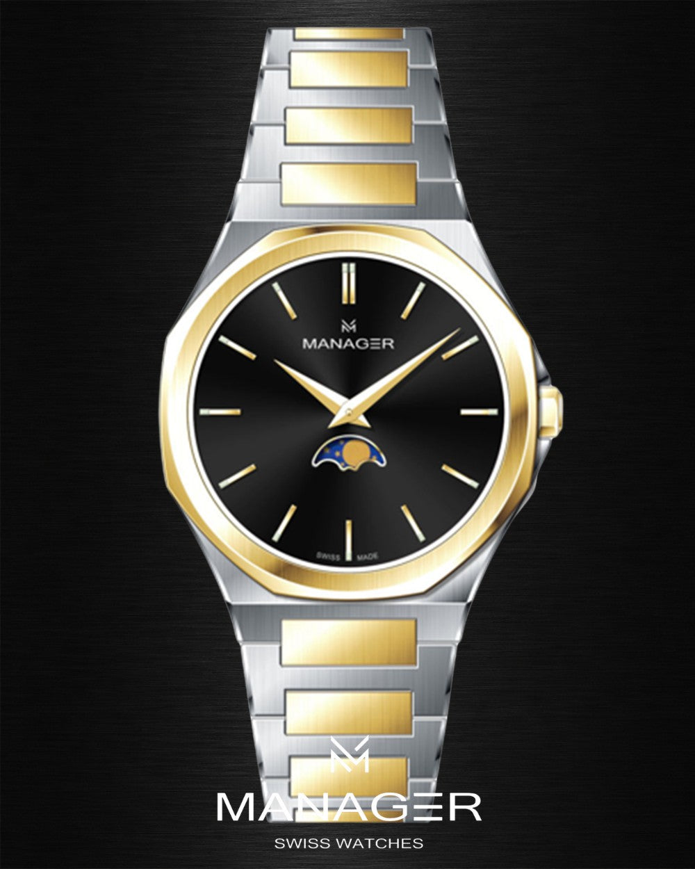 Manager Urban - Moon 42 42 mm - Steel, Gold & Black
