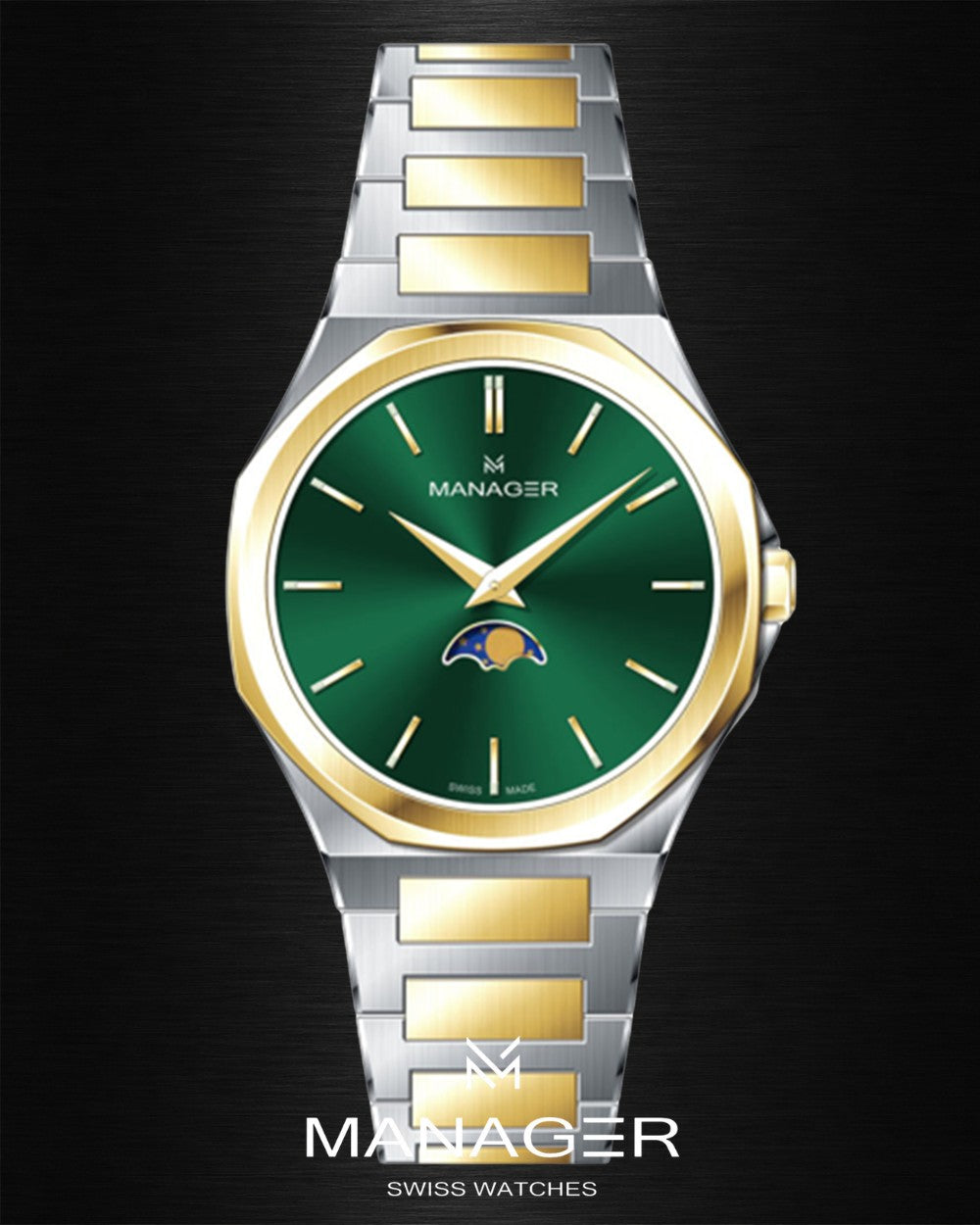 Manager Urban - Moon 42 42 mm - Steel, Gold & Green