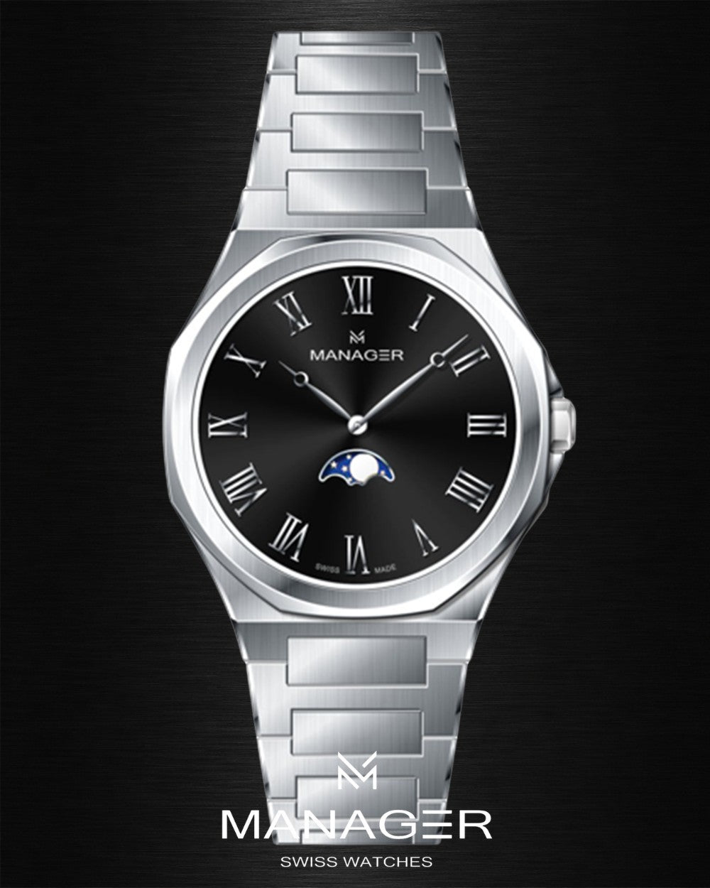 Manager Urban - Moon 42 42 mm - Steel & Black - Roman Numerals