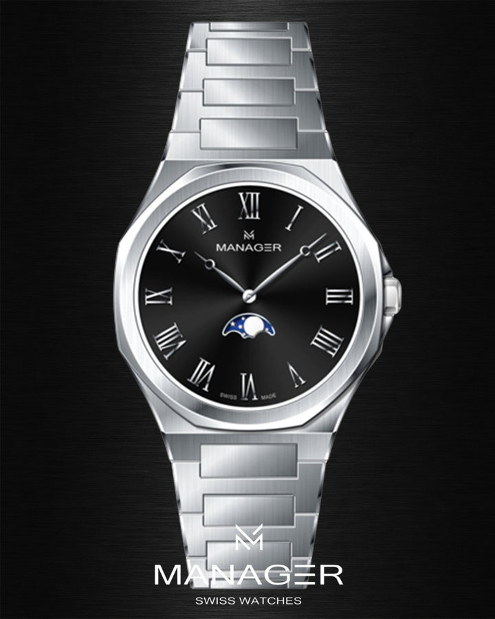 Manager Urban - Moon 42 42 mm - Steel & Black - Roman Numerals