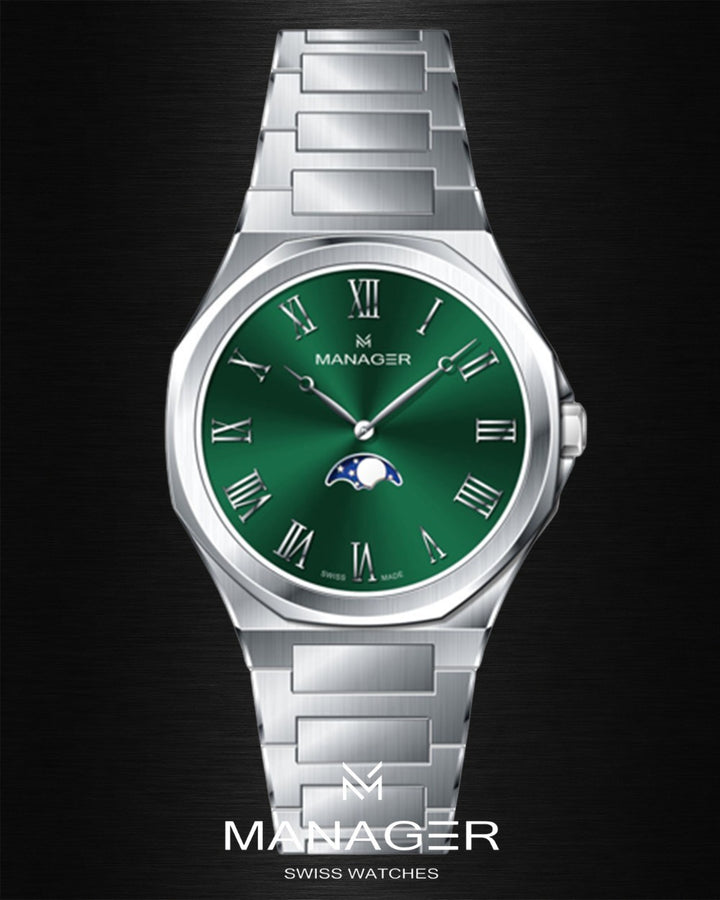 Manager Urban - Moon 42 42 mm - Steel & Dark Green - Roman Numerals