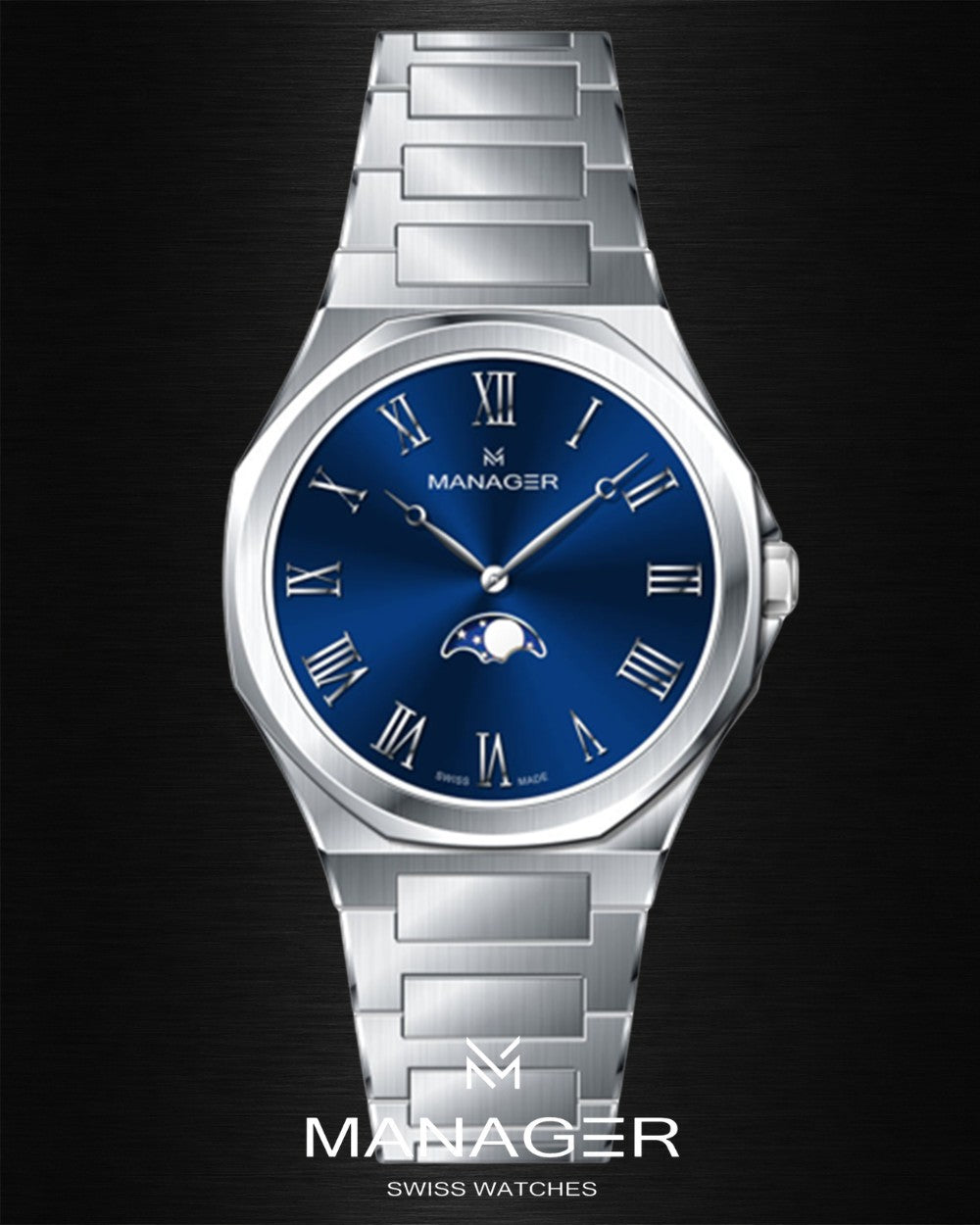 Manager Urban - Moon 42 42 mm - Steel & Blue - Roman Numerals