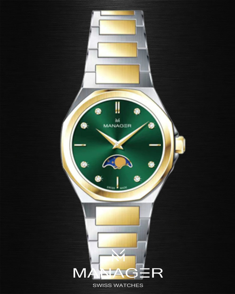 Manager Urban - Moon 31 31 mm - Steel, Gold& Dark Green