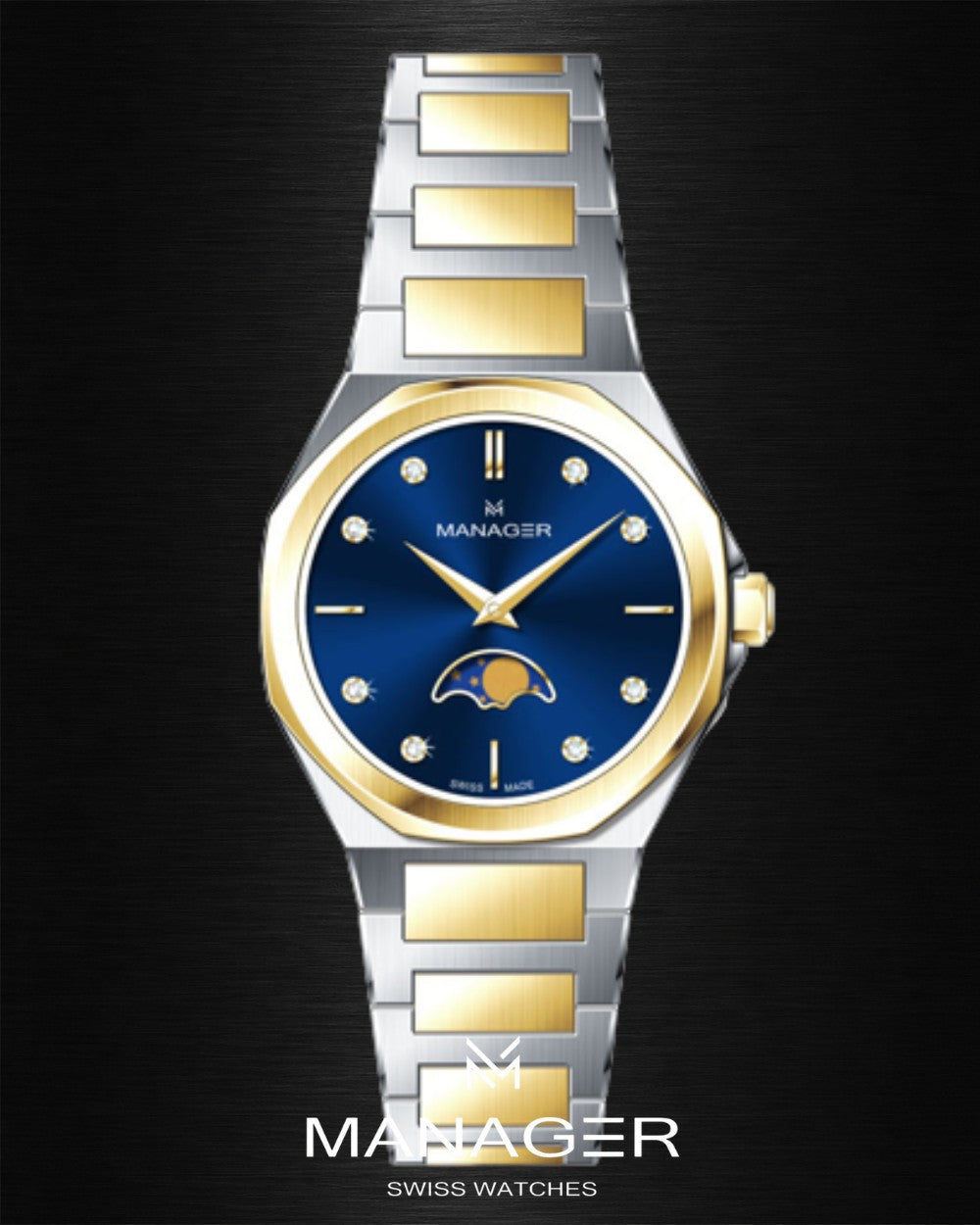 Manager Urban - Moon 31 31 mm - Steel, Gold& Dark Blue