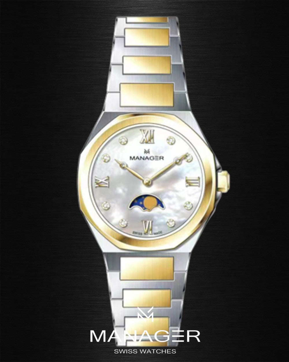 Manager Urban - Moon 31 31 mm - Steel, Gold& White -
Roman Numerals