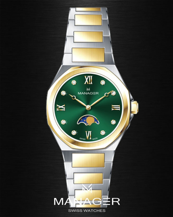 Manager Urban - Moon 31 31 mm - Steel, Gold& Dark Green -
Roman Numerals