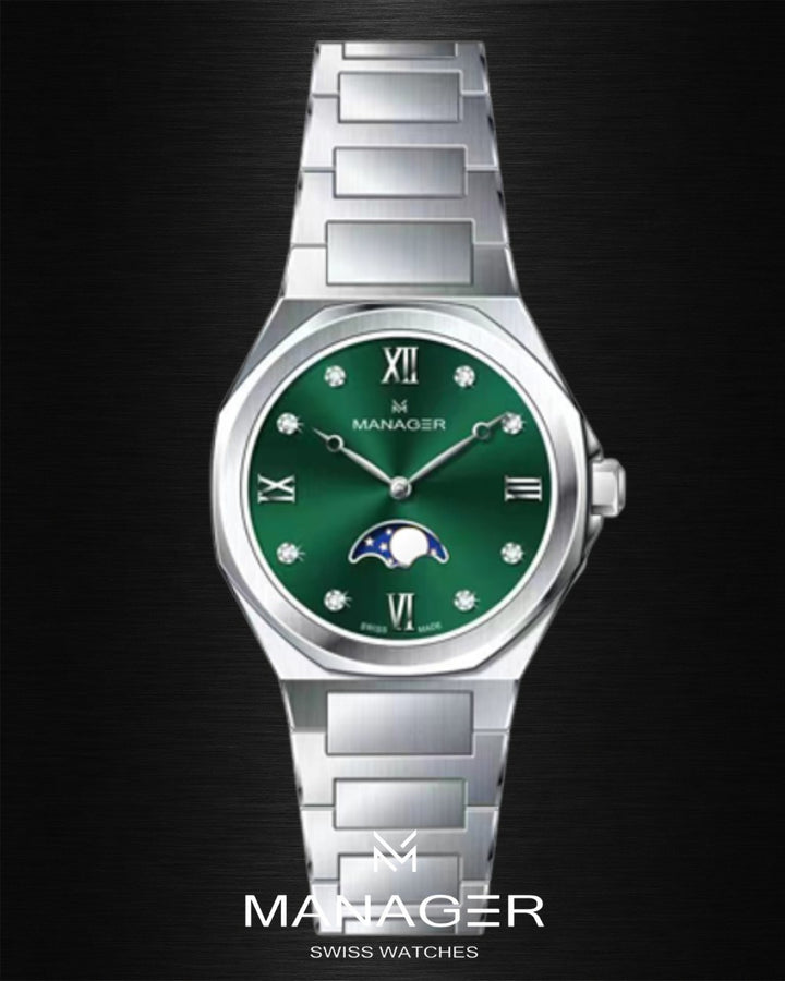 Manager Urban - Moon 31 31 mm - Steel & Dark Green -
Roman Numerals