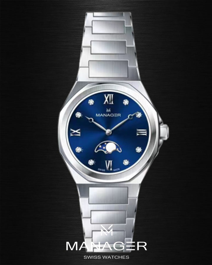 Manager Urban - Moon 31 31 mm - Steel & Dark Blue -
Roman Numerals