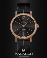 Manager Sparkle 30 mm - Rose Gold & Black - Stainless Steel & Leather