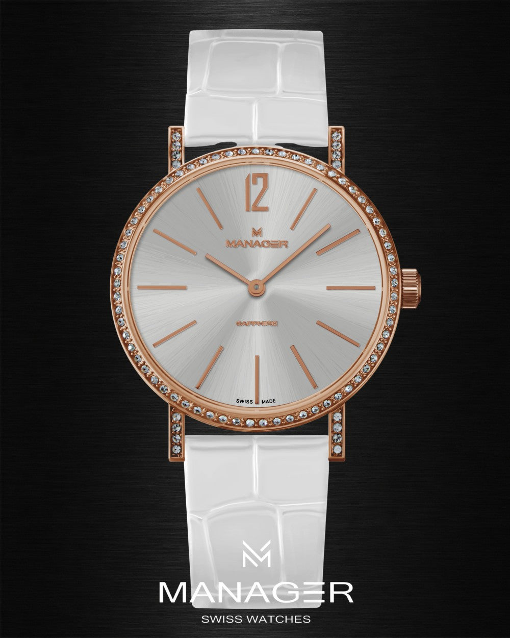 Manager Sparkle 36 mm - Rose Gold & White - Stainless Steel & Leather