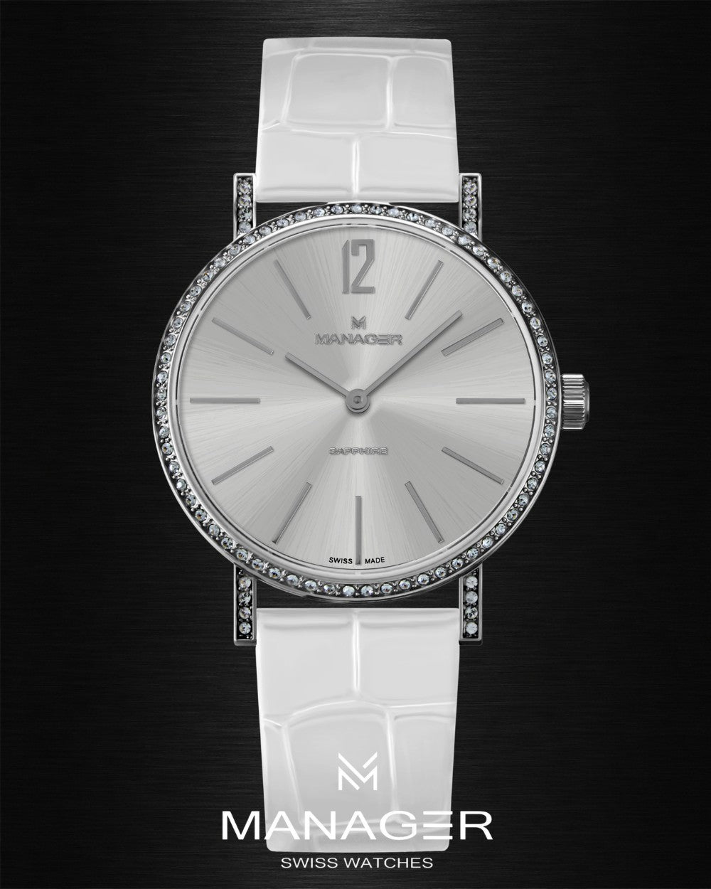 Manager Sparkle 36 mm - Steel & White - Stainless Steel & Leather