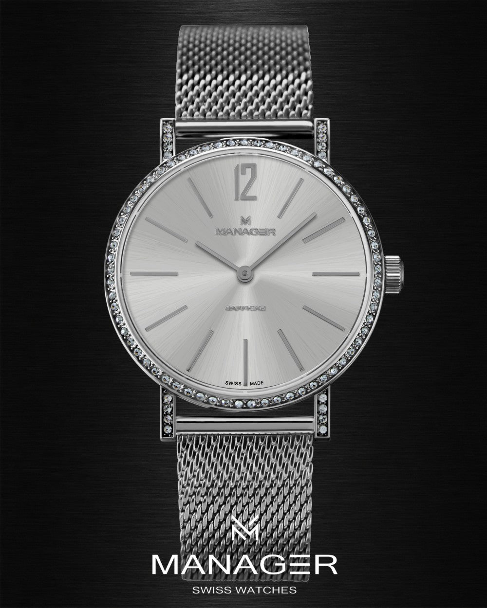 Manager Sparkle 36 mm - Steel & White - Stainless Steel & Milanese Mesh