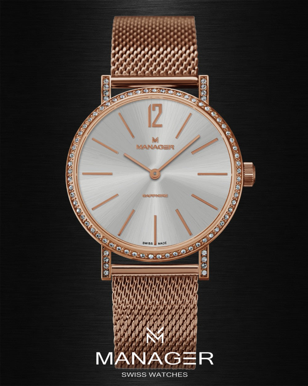 Manager Sparkle 30 mm - Rose Gold & White - Stainless Steel & Milanese Mesh