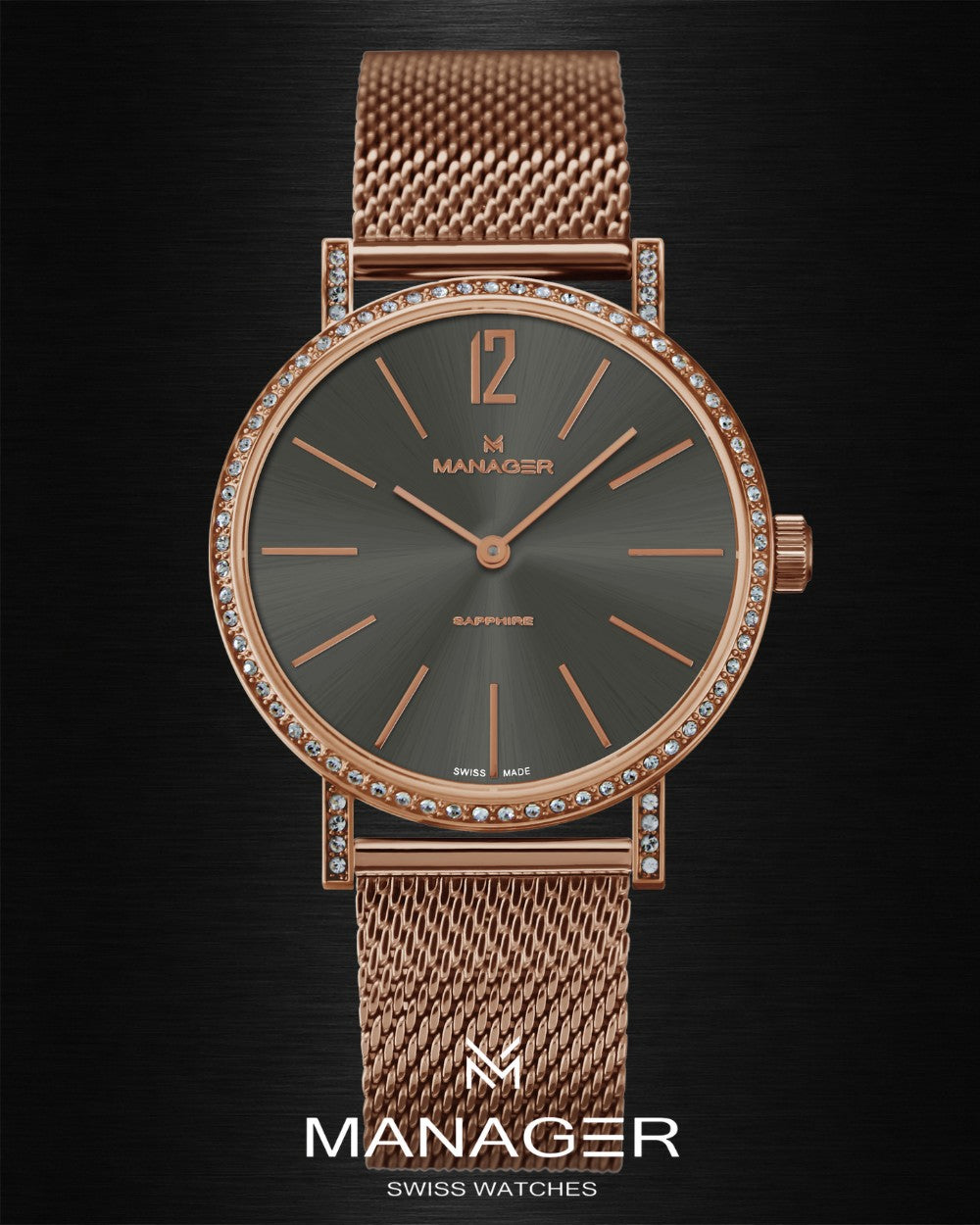Manager Sparkle 36 mm - Rose Gold & Olive Grey - Stainless Steel & Milanese Mesh