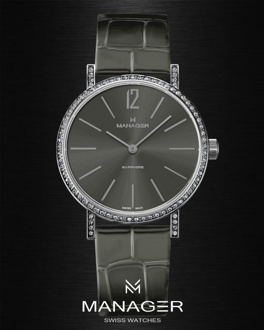 Manager Sparkle 36 mm - Steel & Grey - Stainless Steel & Leather