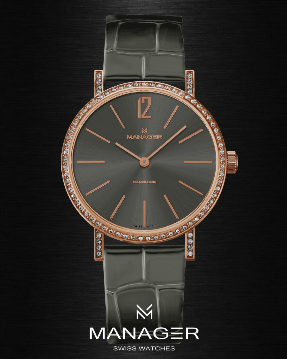 Manager Sparkle 30 mm - Rose Gold & Olive Grey - Stainless Steel & Leather