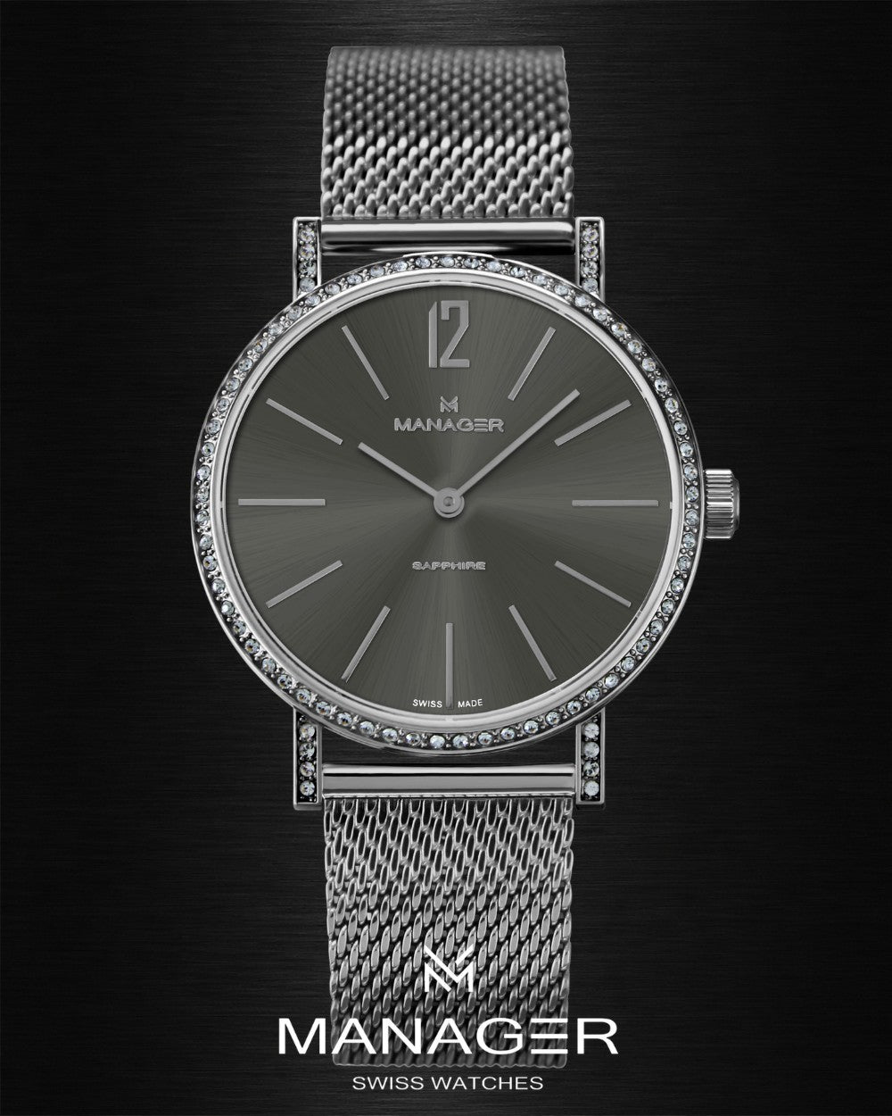Manager Sparkle 30 mm - Rose Gold & Grey - Stainless Steel & Milanese Mesh