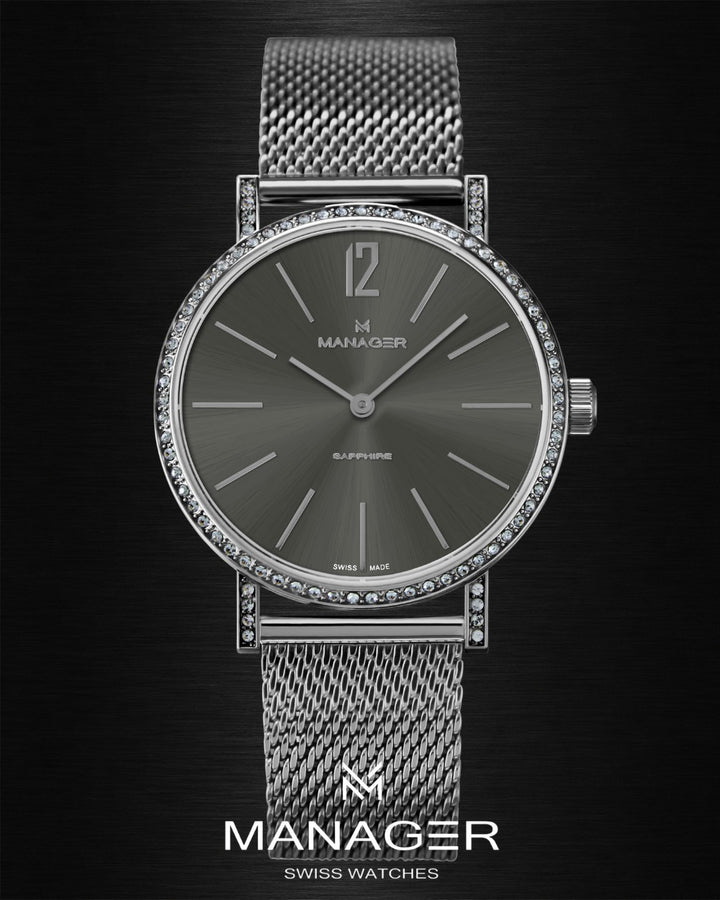 Manager Sparkle 30 mm - Rose Gold & Grey - Stainless Steel & Milanese Mesh