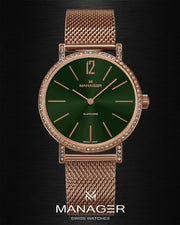 Manager Sparkle 30 mm - Rose Gold & Dark Green - Stainless Steel & Milanese Mesh