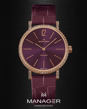 Manager Sparkle 30 mm - Rose Gold & Deep Plum - Stainless Steel & Leather