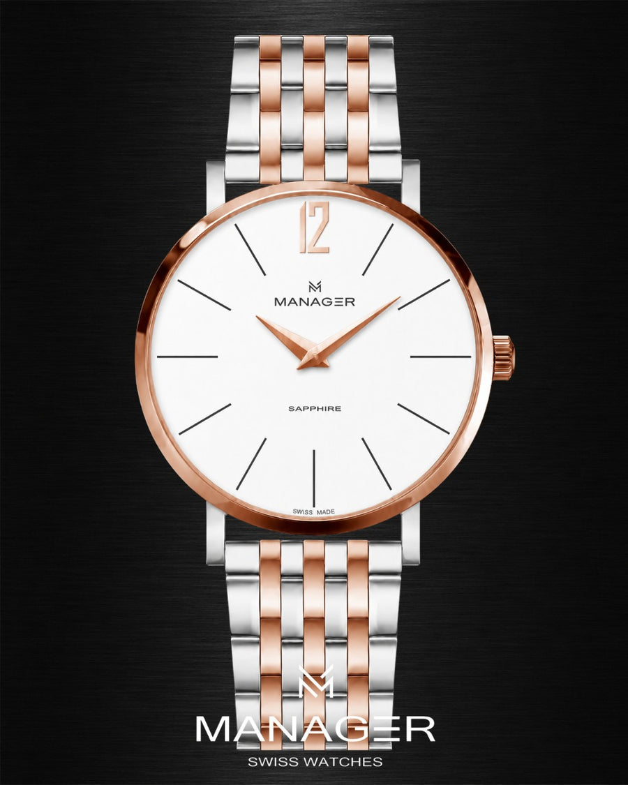 Manager Classic 40 mm - Steel, Rose Gold & White - Stainless Steel 316L