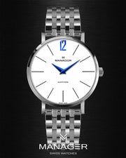 Manager Classic 40 mm - Steel, White & Blue - Stainless Steel 316L