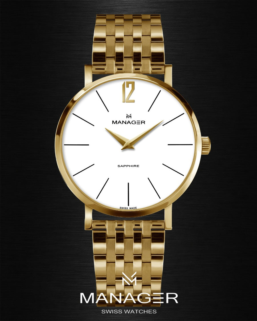 Manager Classic 36 mm - Gold & White - Stainless Steel 316L
