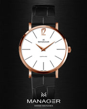 Manager Classic 36 mm - Black, Rose Gold & White - Stainless Steel & Leather