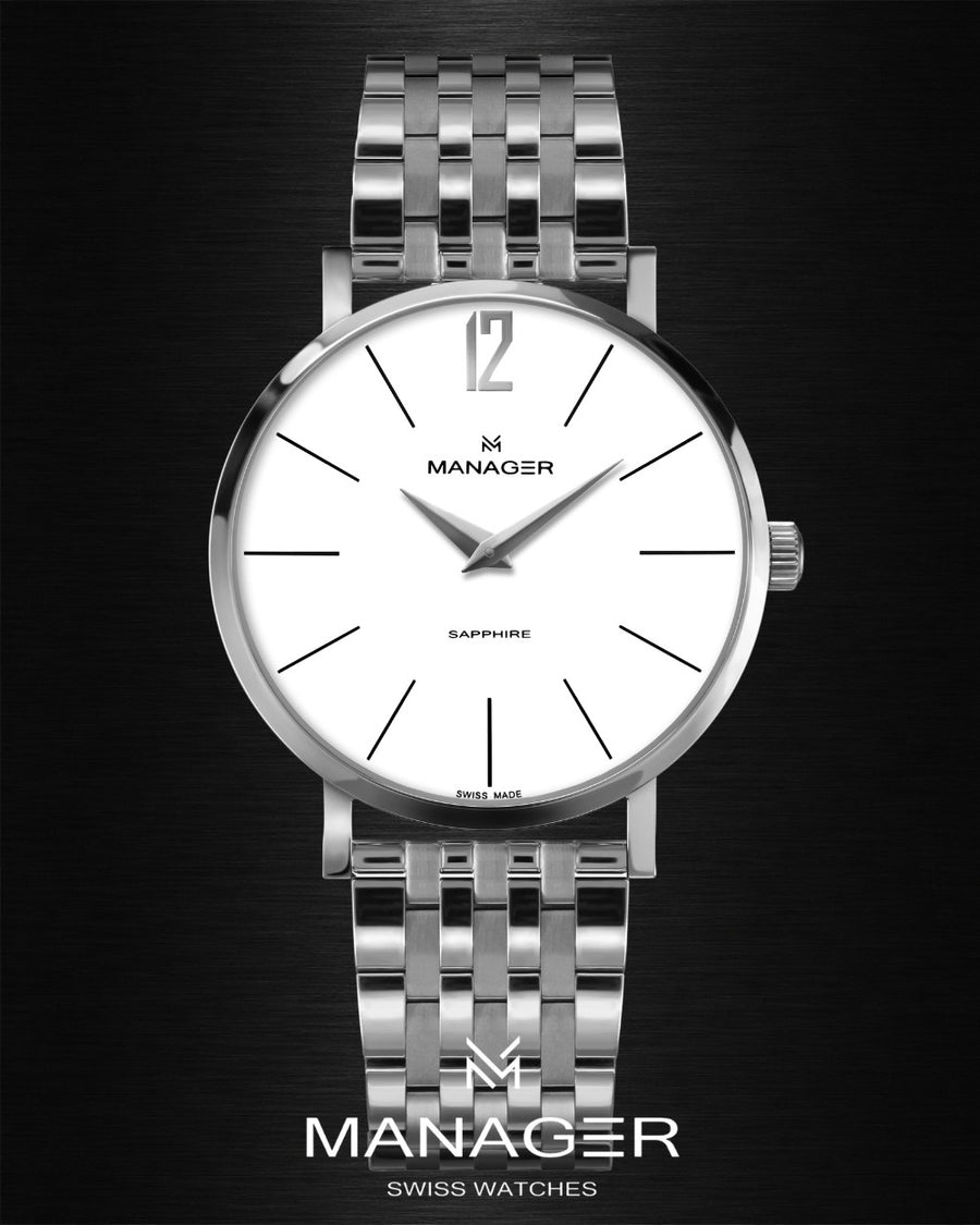 Manager Classic 36 mm - Steel & White - Stainless Steel 316L