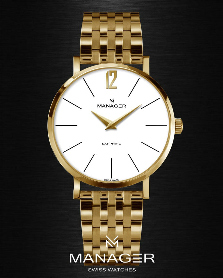 Manager Classic 30 mm - Gold & White - Stainless Steel 316L
