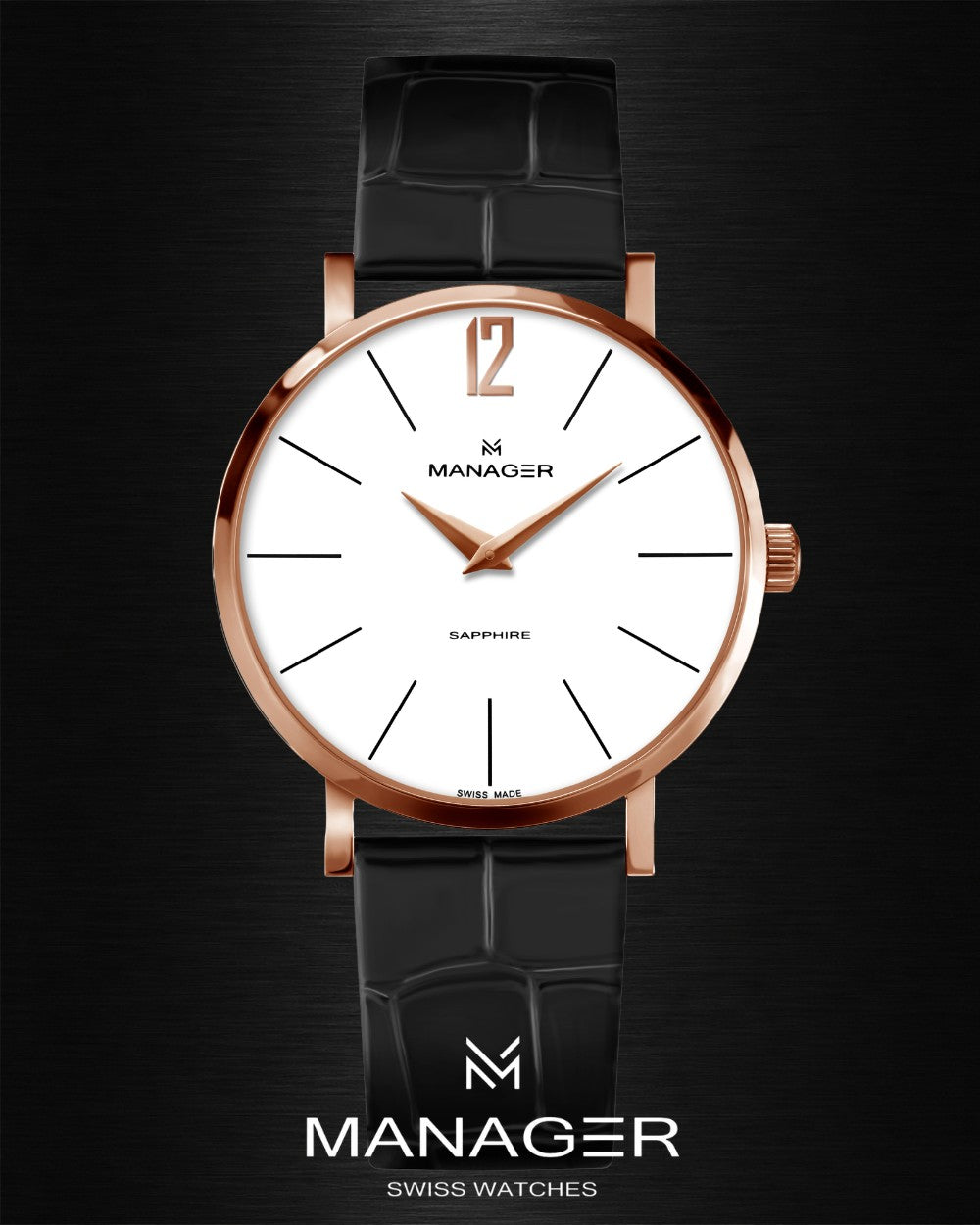 Manager Classic 30 mm - Black, Rose Gold & White - Stainless Steel & Leather