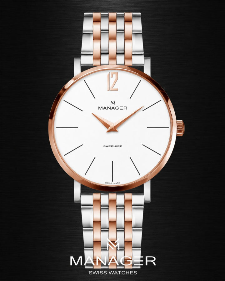 Manager Classic 30 mm - Steel, Rose Gold & White - Stainless Steel 316L