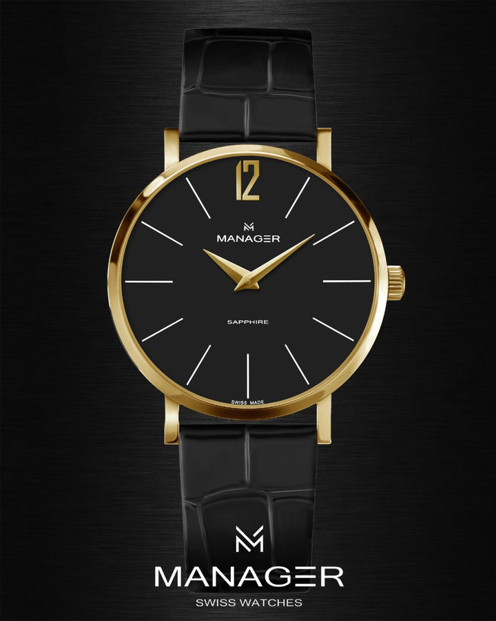 Manager Classic 40 mm - Black & Gold - Stainless Steel & Leather