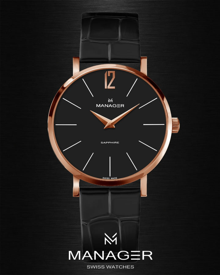 Manager Classic 40 mm - Black & Rose Gold - Stainless Steel & Leather