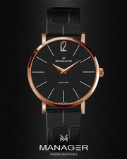Manager Classic 36 mm - Black & Rose Gold - Stainless Steel & Leather