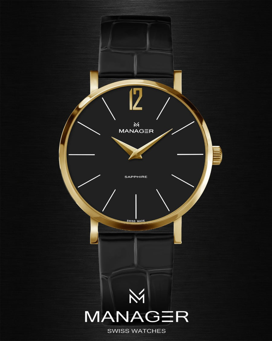 Manager Classic 30 mm - Black & Gold - Stainless Steel & Leather