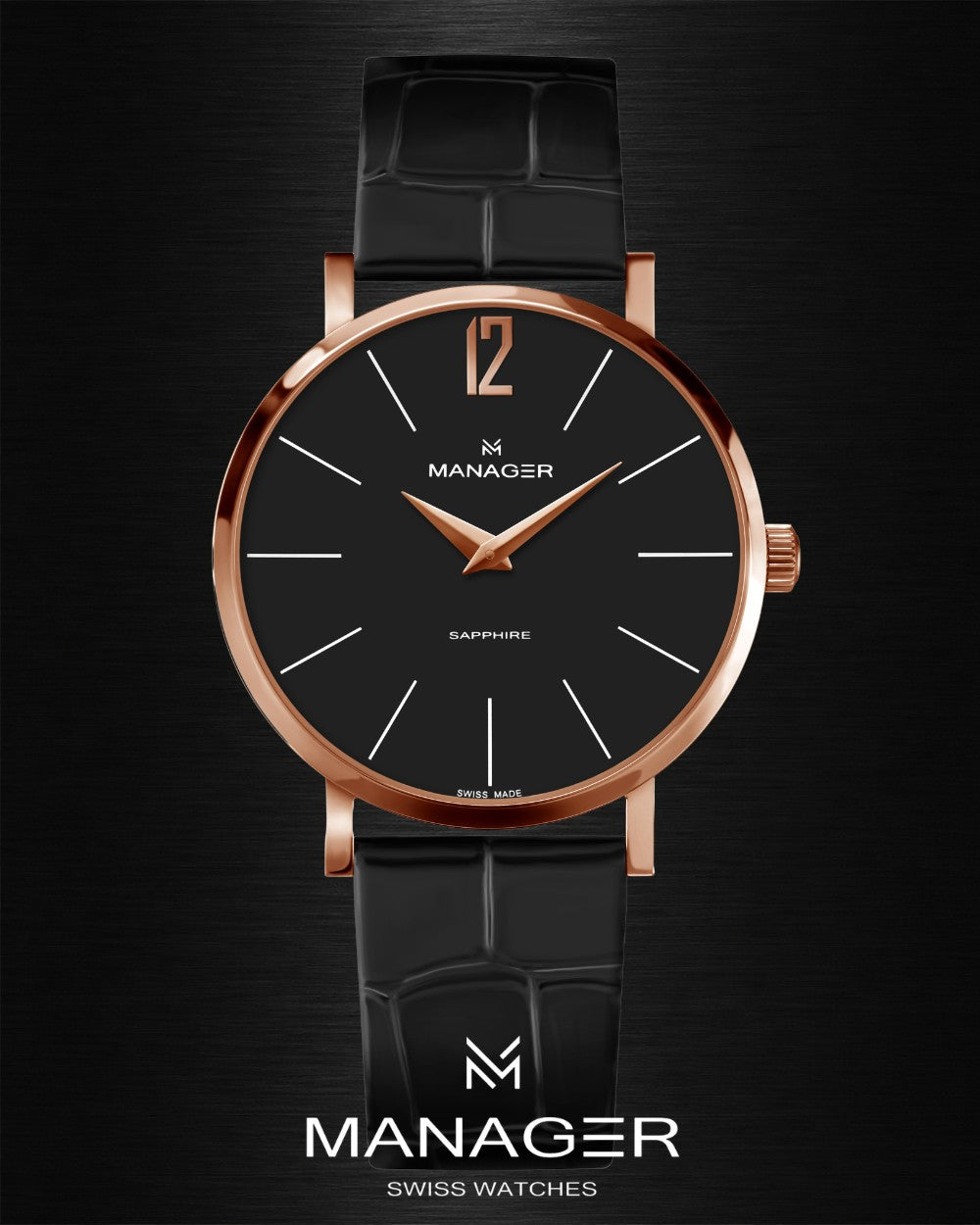 Manager Classic 30 mm - Black & Rose Gold - Stainless Steel & Leather