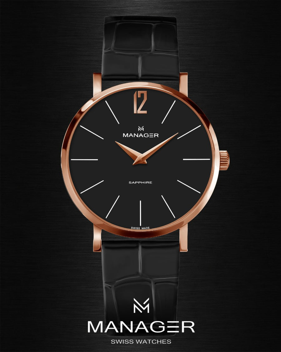 Manager Classic 30 mm - Black & Rose Gold - Stainless Steel & Leather