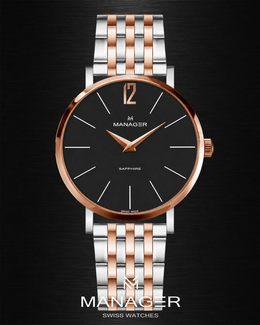 Manager Classic 30 mm - Steel, Rose Gold & Black - Stainless Steel 316L