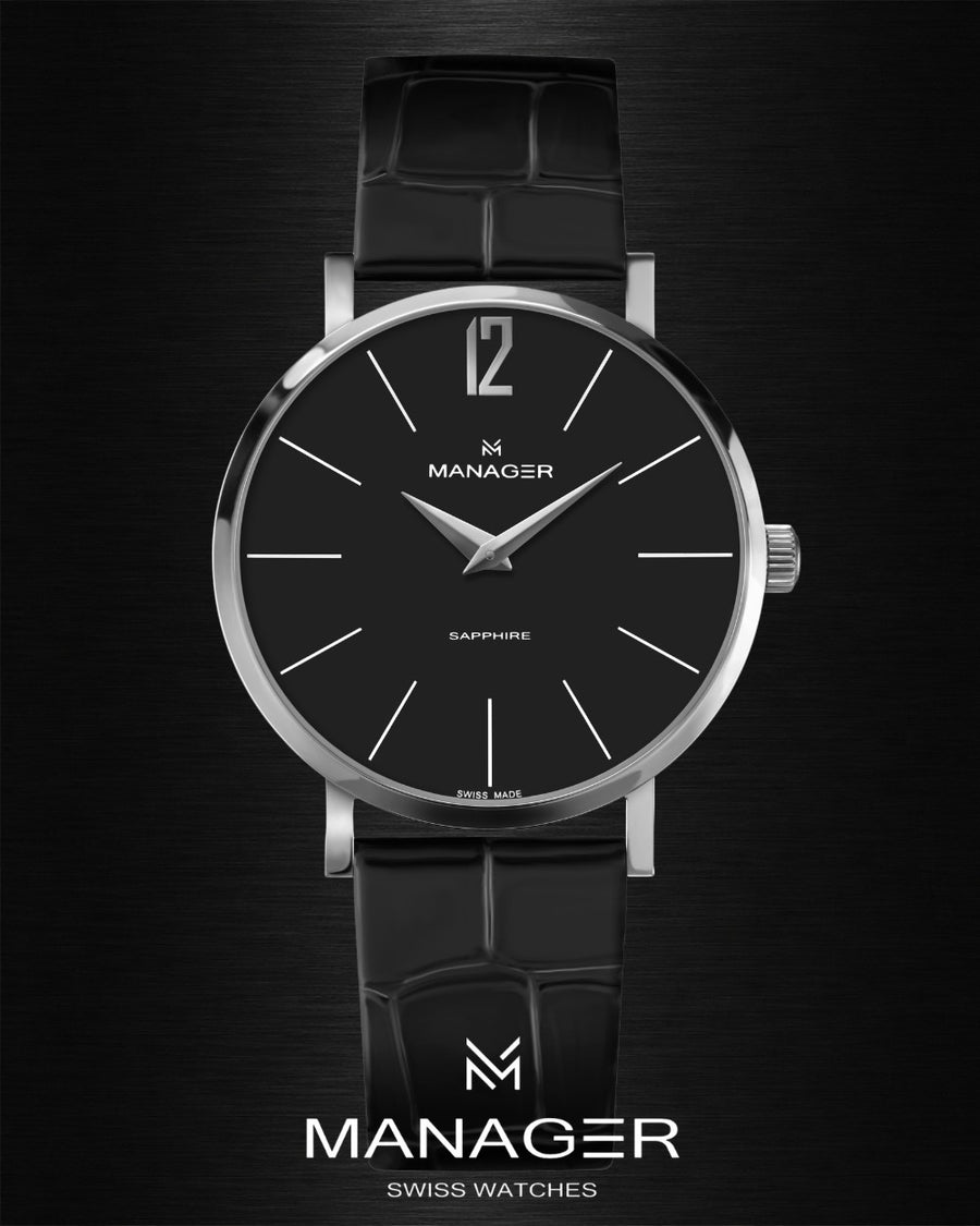 Manager Classic 30 mm - Black, Steel & Black - Stainless Steel & Leather