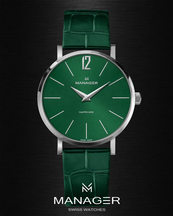 Manager Classic 40 mm - Steel & Green - Stainless Steel & Leather