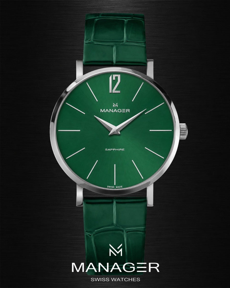Manager Classic 40 mm - Steel & Green - Stainless Steel & Leather