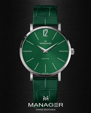 Manager Classic 30 mm - Steel & Green - Stainless Steel & Leather