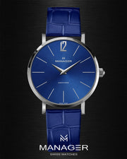 Manager Classic 30 mm - Steel & Blue - Stainless Steel & Leather