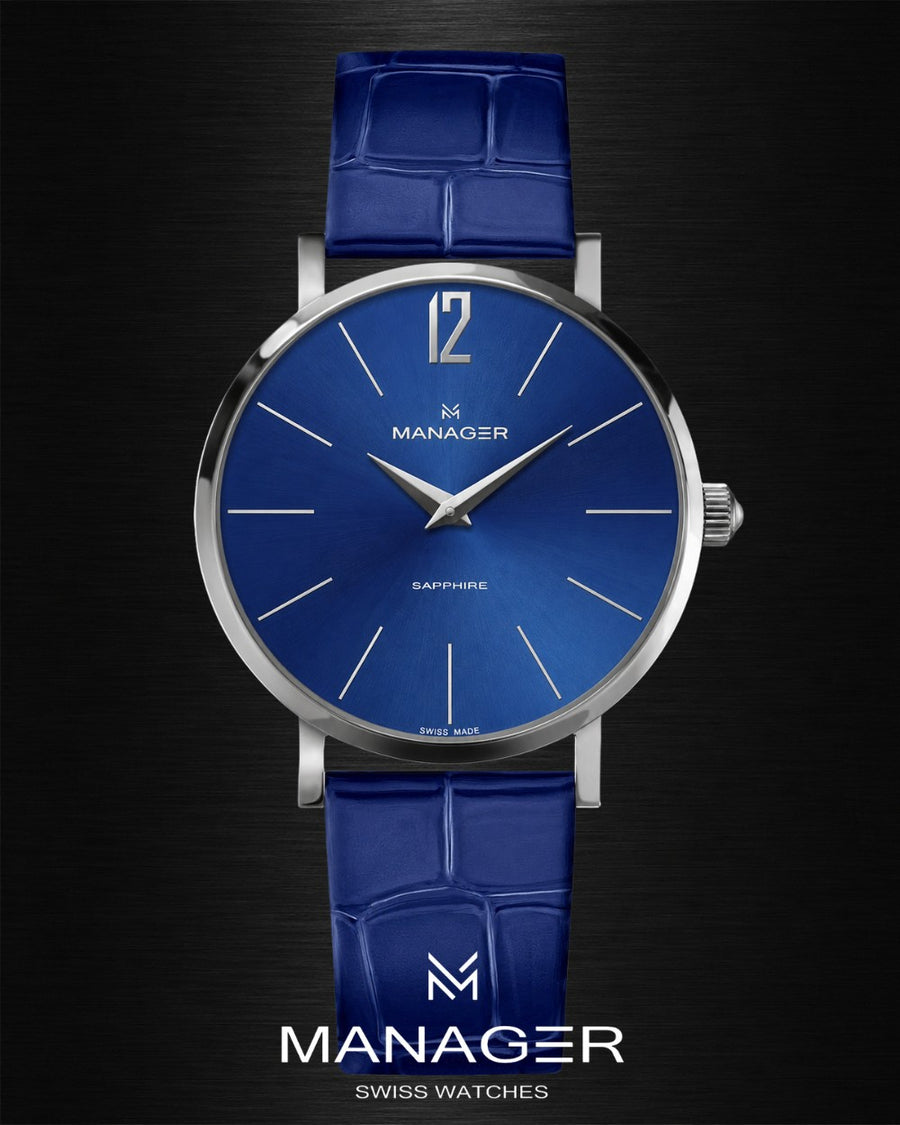 Manager Classic 30 mm - Steel & Blue - Stainless Steel & Leather
